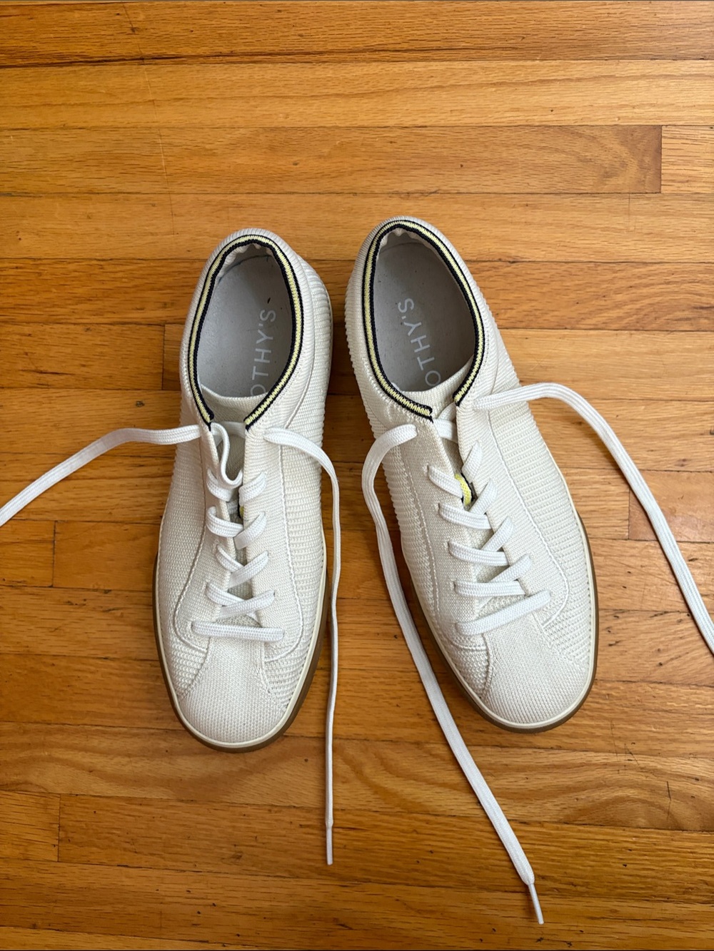 Rothy's Cream Knit Sneakers with Yellow Trim